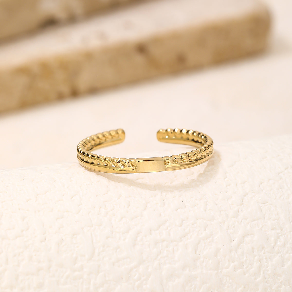 Minimalist Gold Braided Open Cuff Stacking Ring