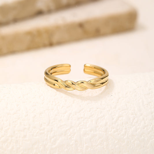 Minimalist Gold Twisted Croissant Adjustable Stacking Ring