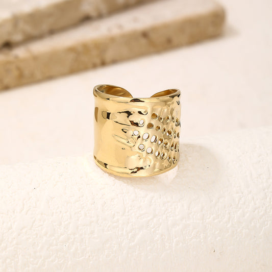 Gold Wide Hammered Cutout Adjustable Statement Ring
