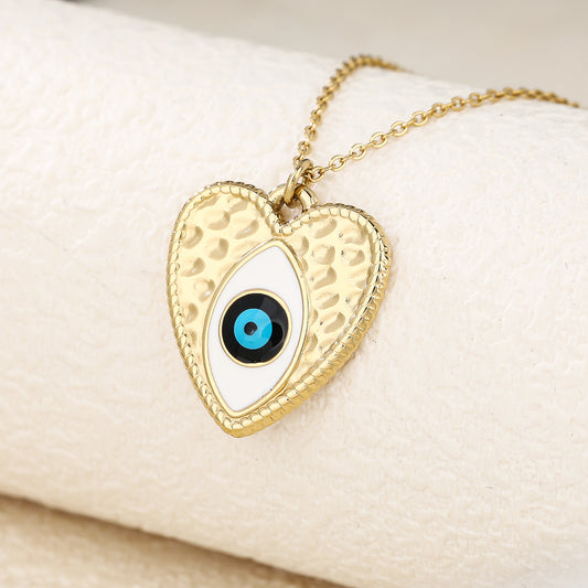 Blue Evil Eye Heart Pendant Necklace