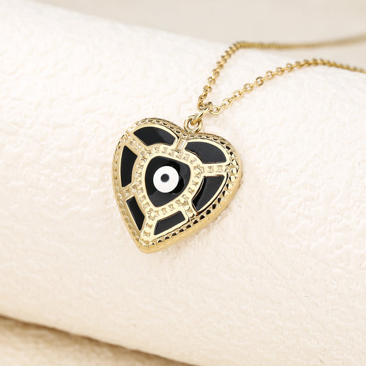 Black Evil Eye Heart Pendant Necklace