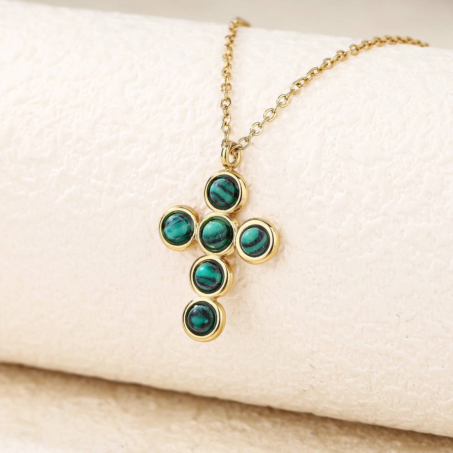 Malachite Cross Pendant Chain Necklace