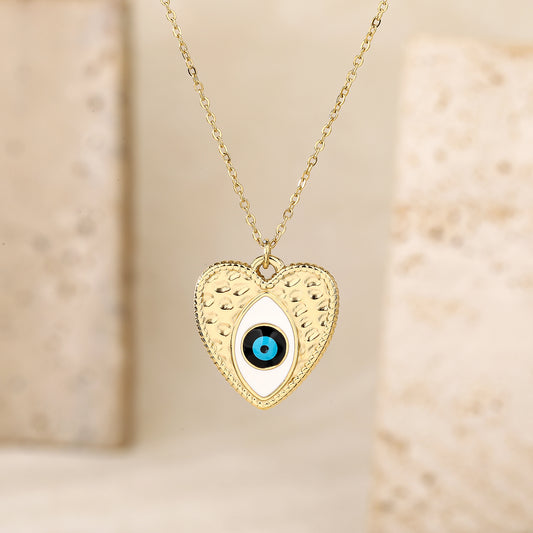 Blue Evil Eye Heart Pendant Necklace