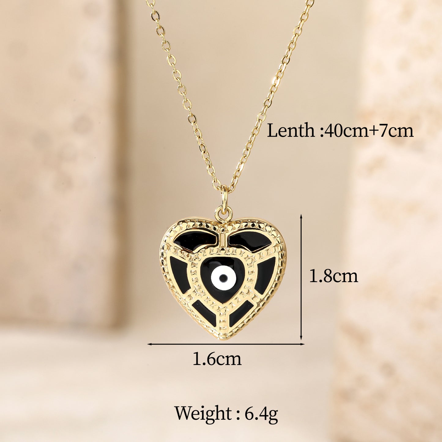 Black Evil Eye Heart Pendant Necklace