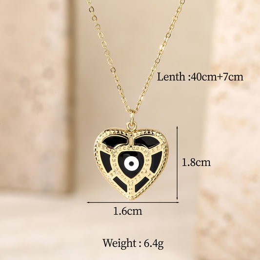 Black Evil Eye Heart Pendant Necklace
