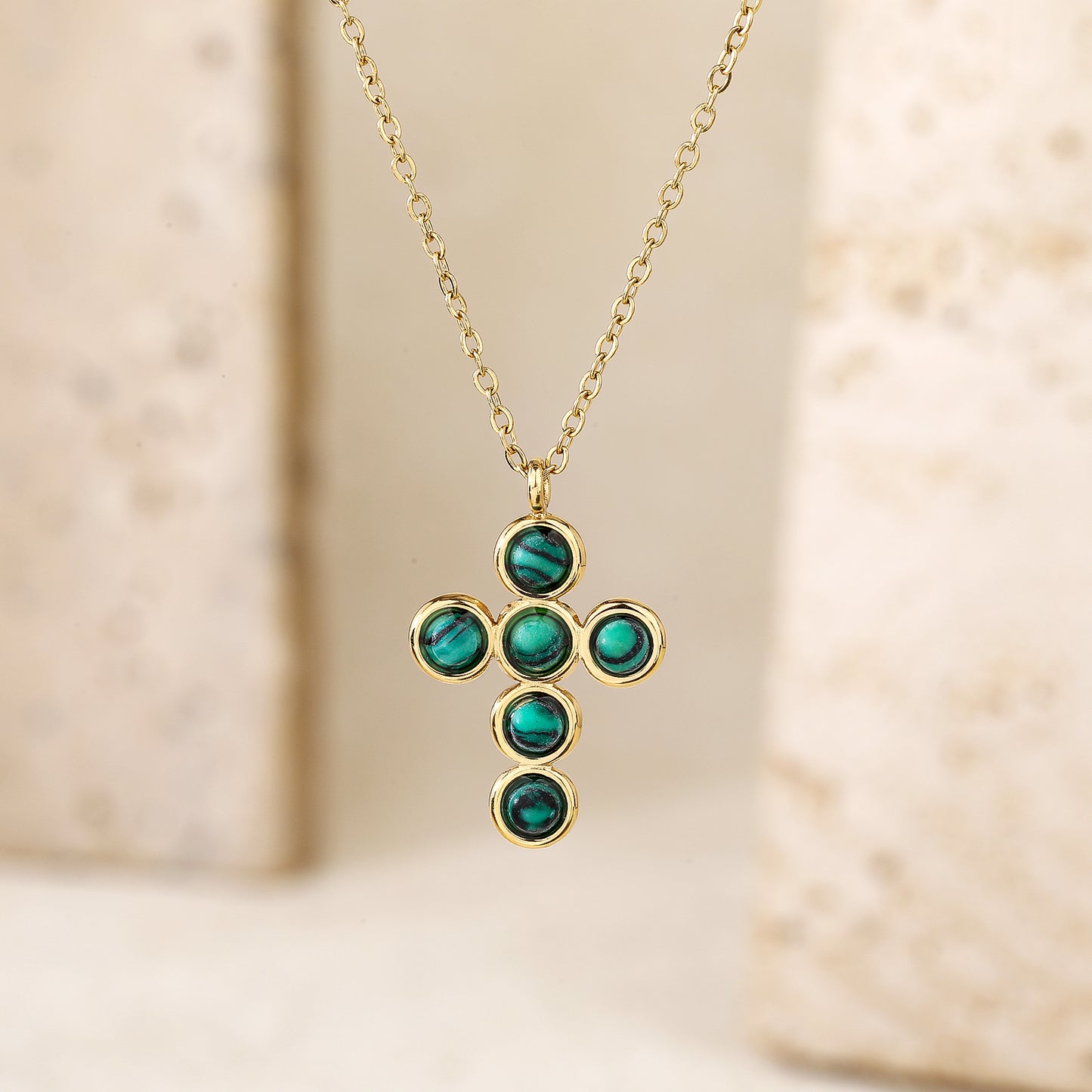 Malachite Cross Pendant Chain Necklace