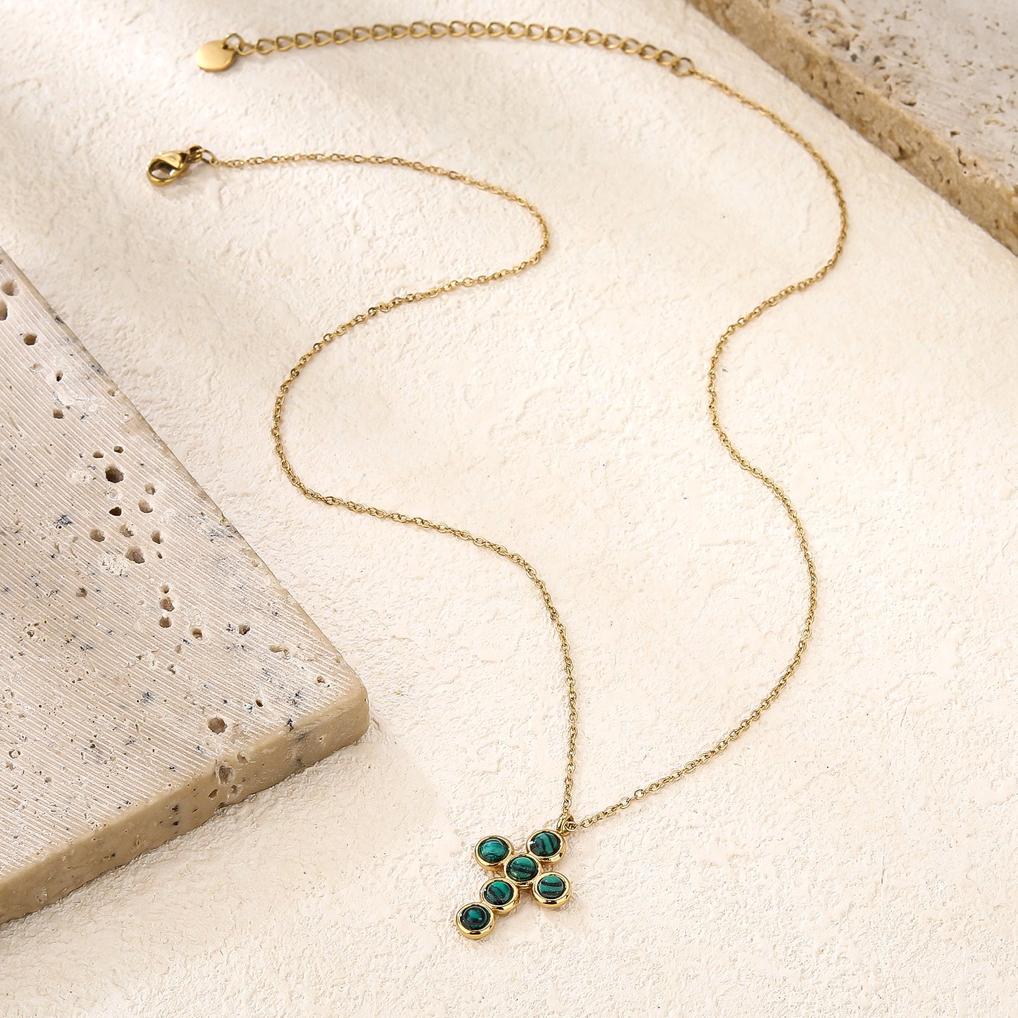 Malachite Cross Pendant Chain Necklace