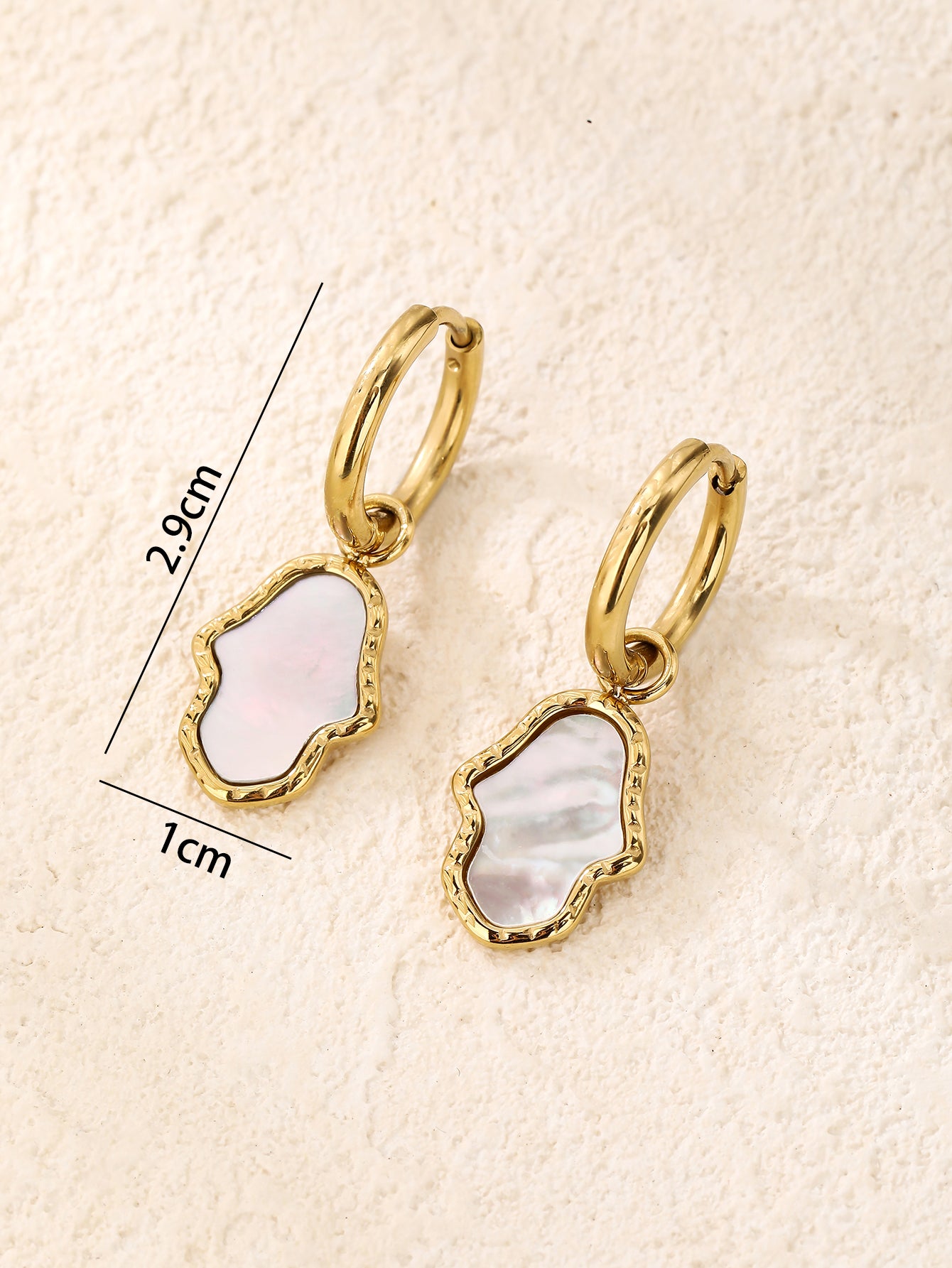 Gold Mother of Pearl Hamsa Drop Huggie Earrings