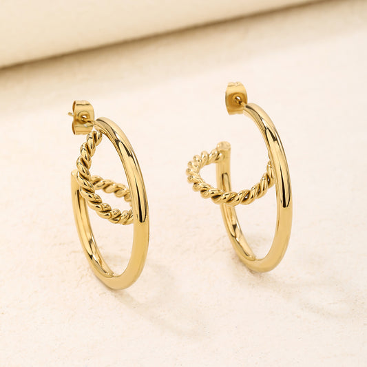 Chunky Gold Twisted Croissant Open Hoop Earrings