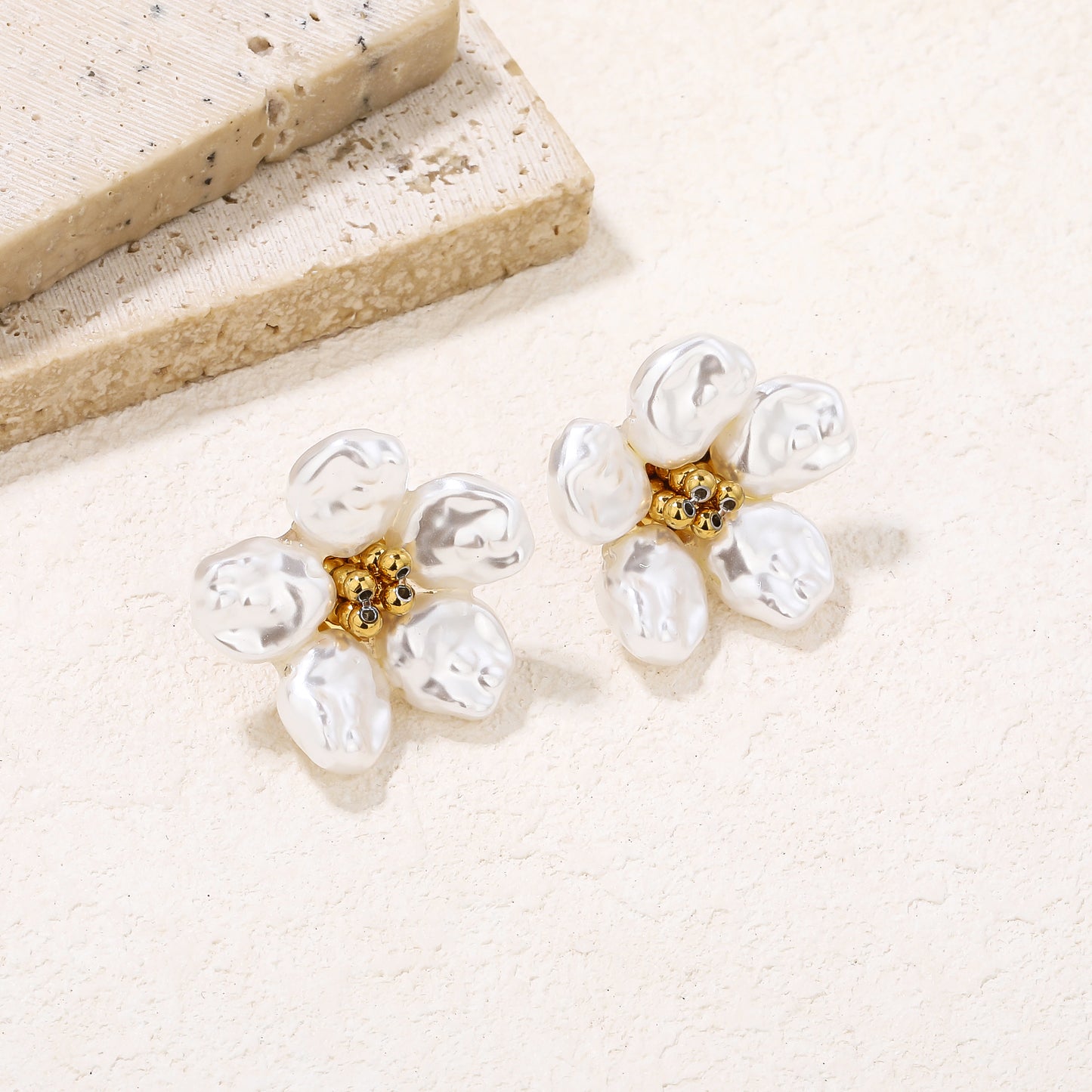 Baroque Pearl Flower Stud Earrings