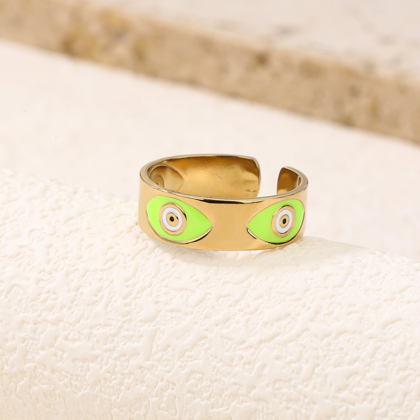 Green Evil Eye Open Rings