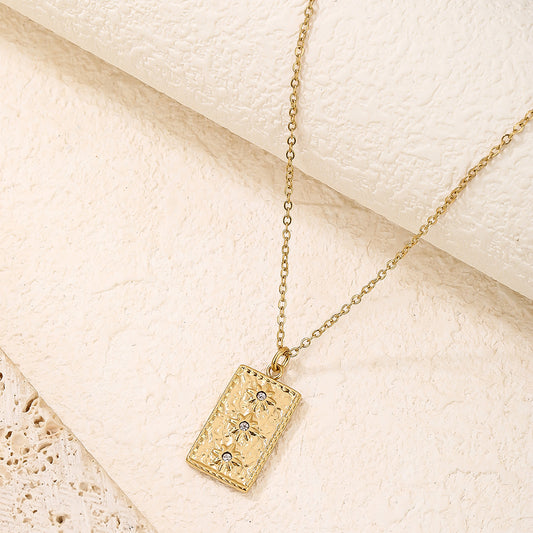18K Gold Plated Textured Starburst Rectangle Pendant Necklace