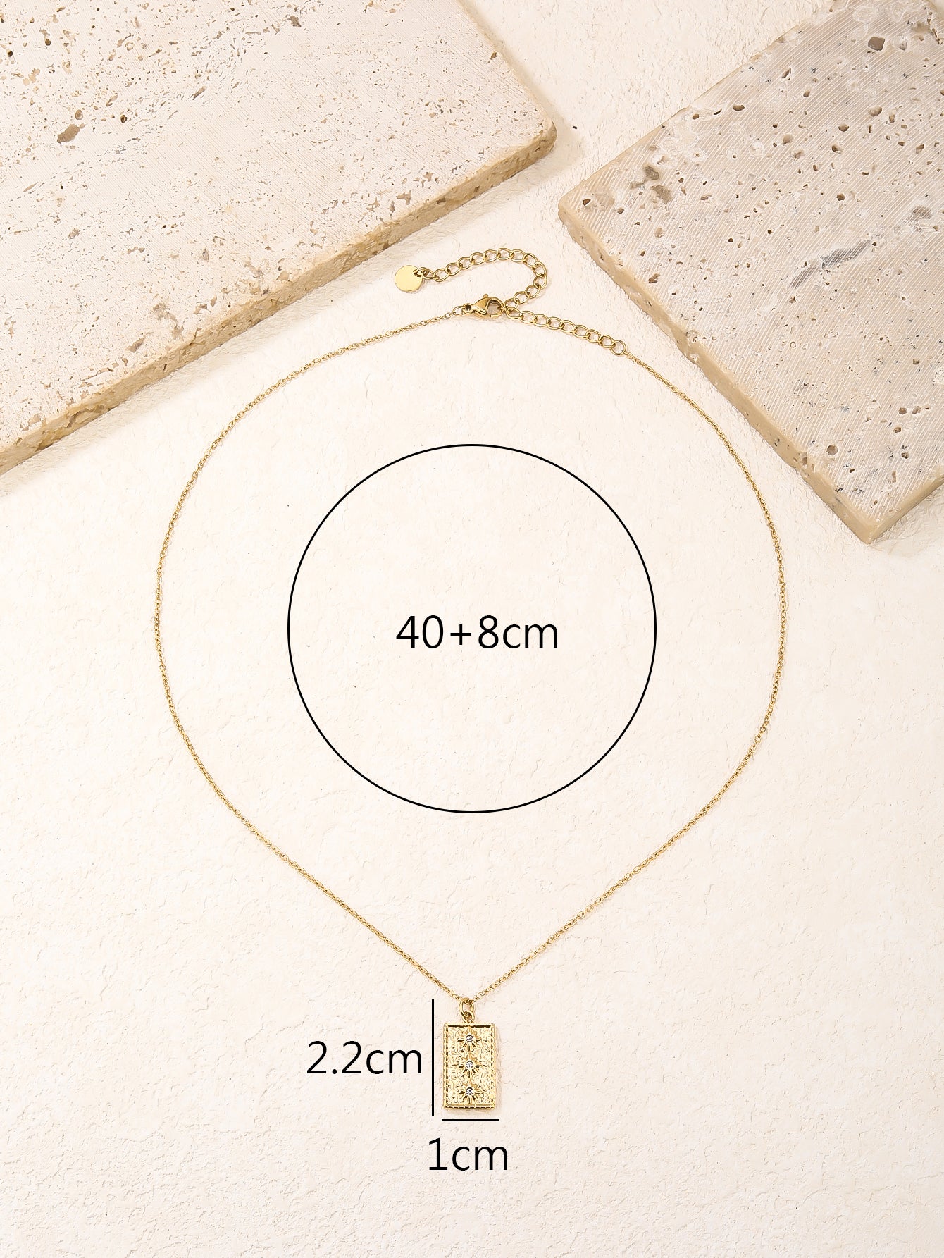 18K Gold Plated Textured Starburst Rectangle Pendant Necklace