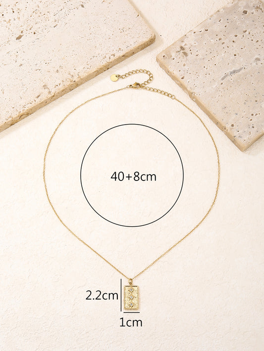 18K Gold Plated Textured Starburst Rectangle Pendant Necklace