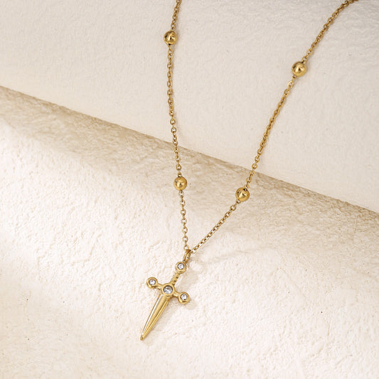 Cross Pendant Necklace with Chunky Hoop Earrings with Cubic