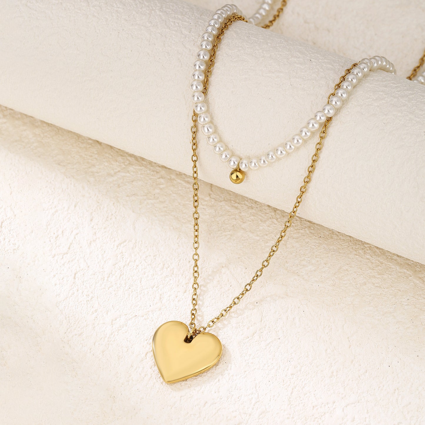 Layered Pearl Heart Pendant Necklaces