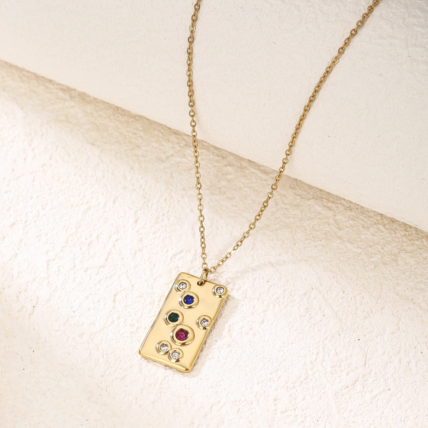 Gold Pendant Necklace with Colorful CZ