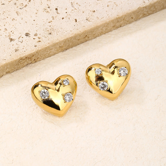 Heart Stud Earrings with CZ