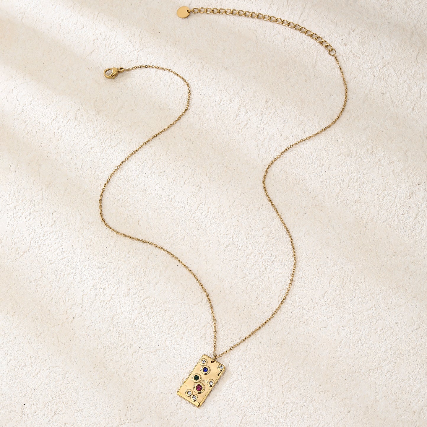 Gold Pendant Necklace with Colorful CZ