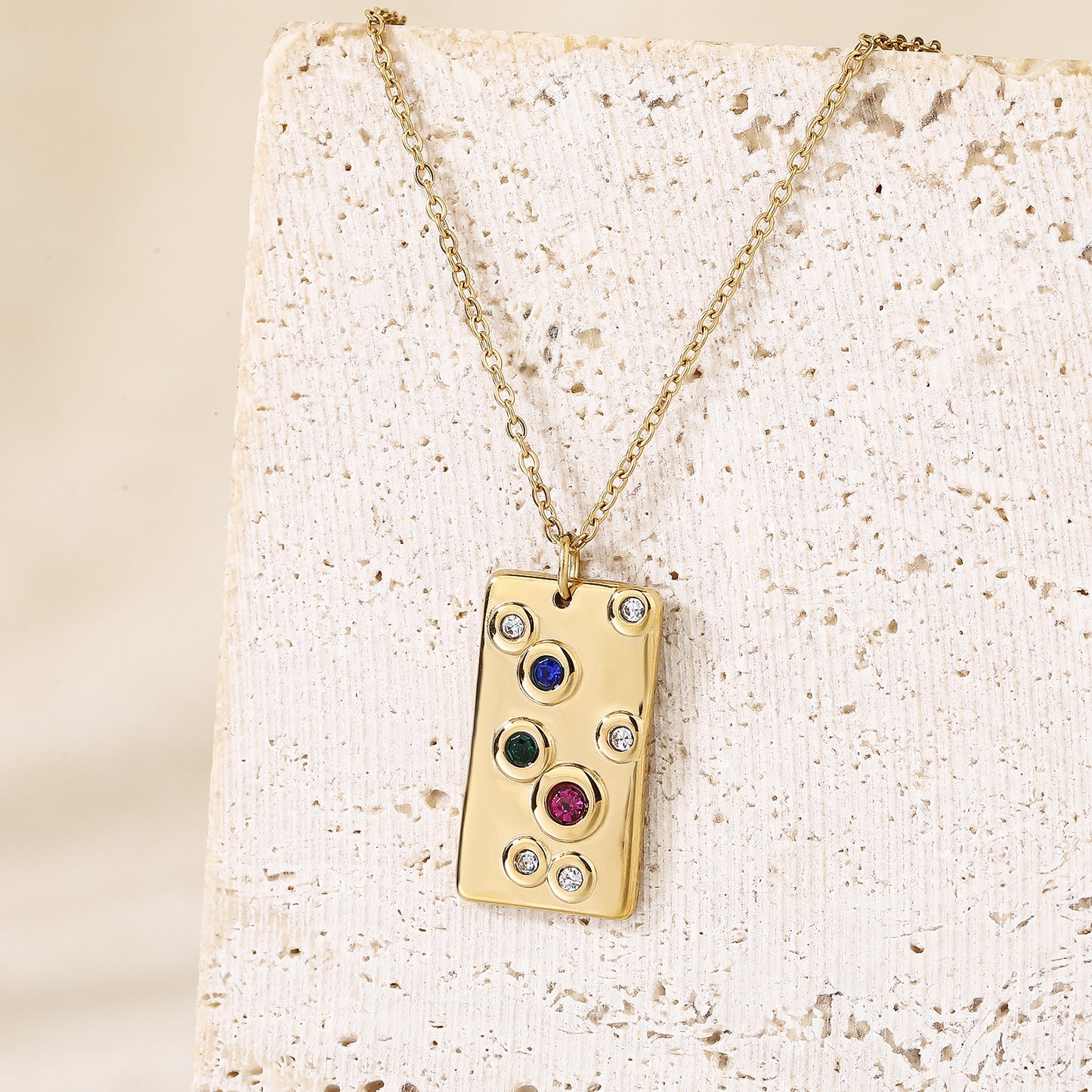 Gold Pendant Necklace with Colorful CZ