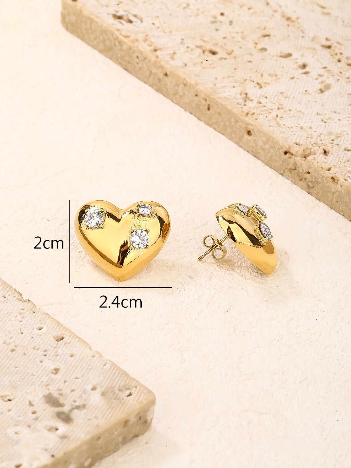 Heart Stud Earrings with CZ