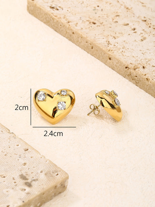 Heart Stud Earrings with CZ
