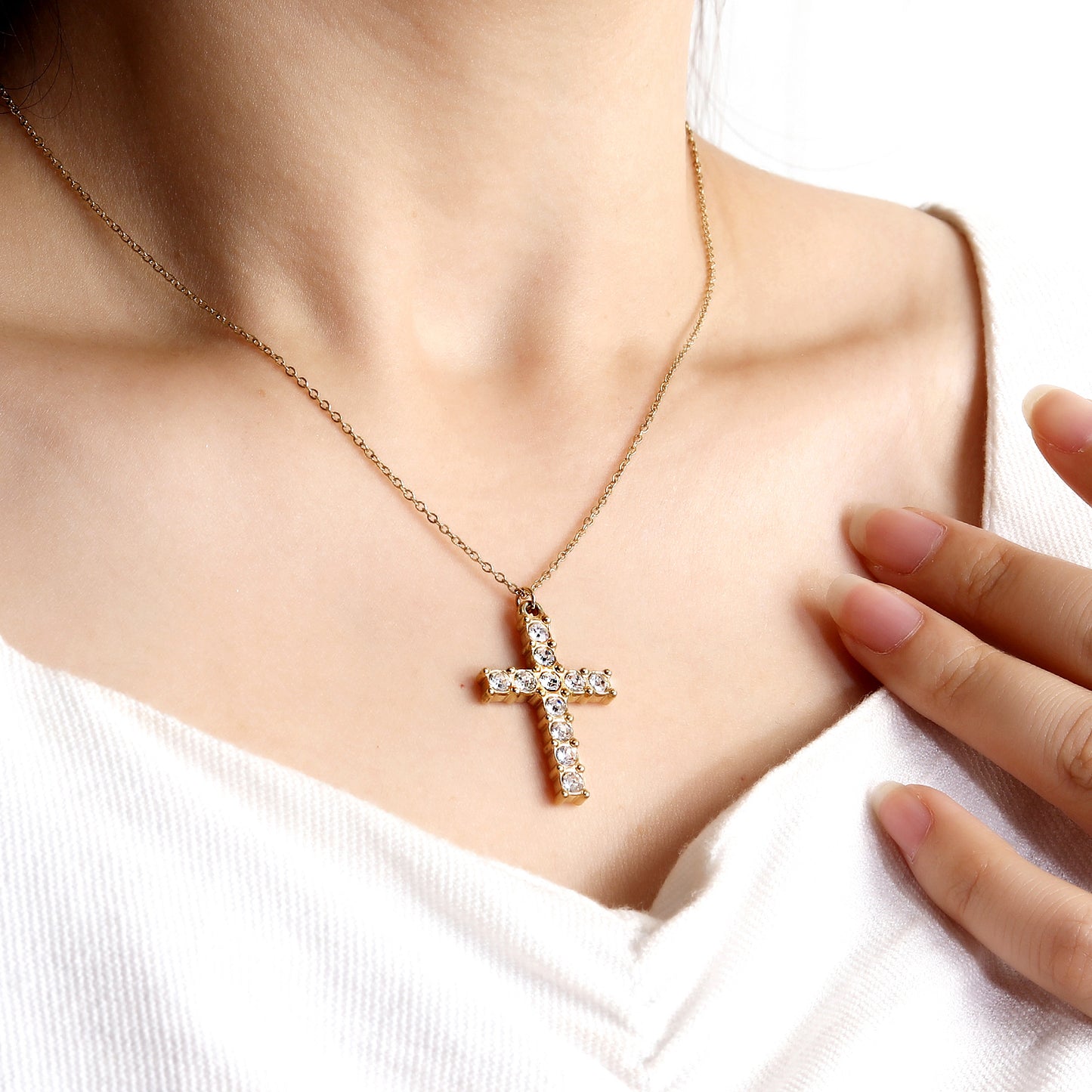 Cross Faith Pendant Necklace with CZ