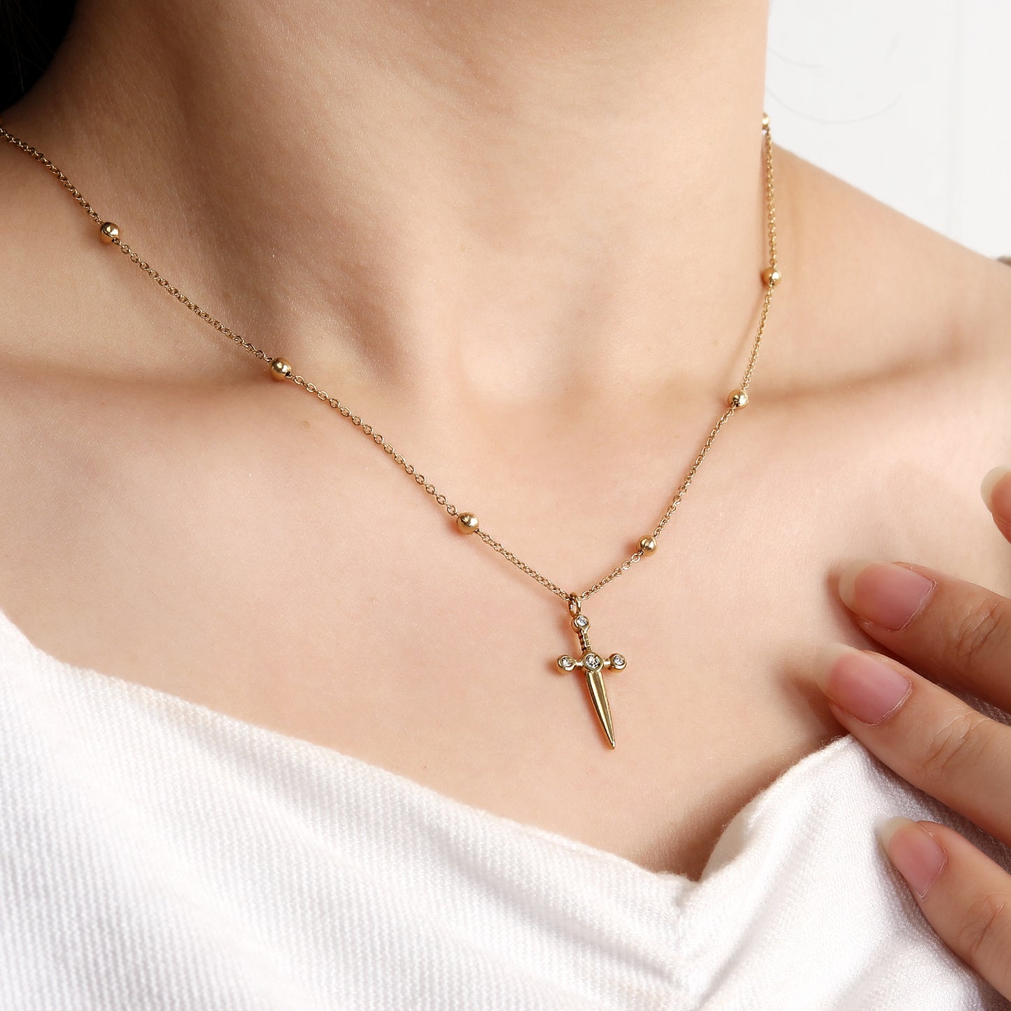 Cross Pendant Necklace with Chunky Hoop Earrings with Cubic
