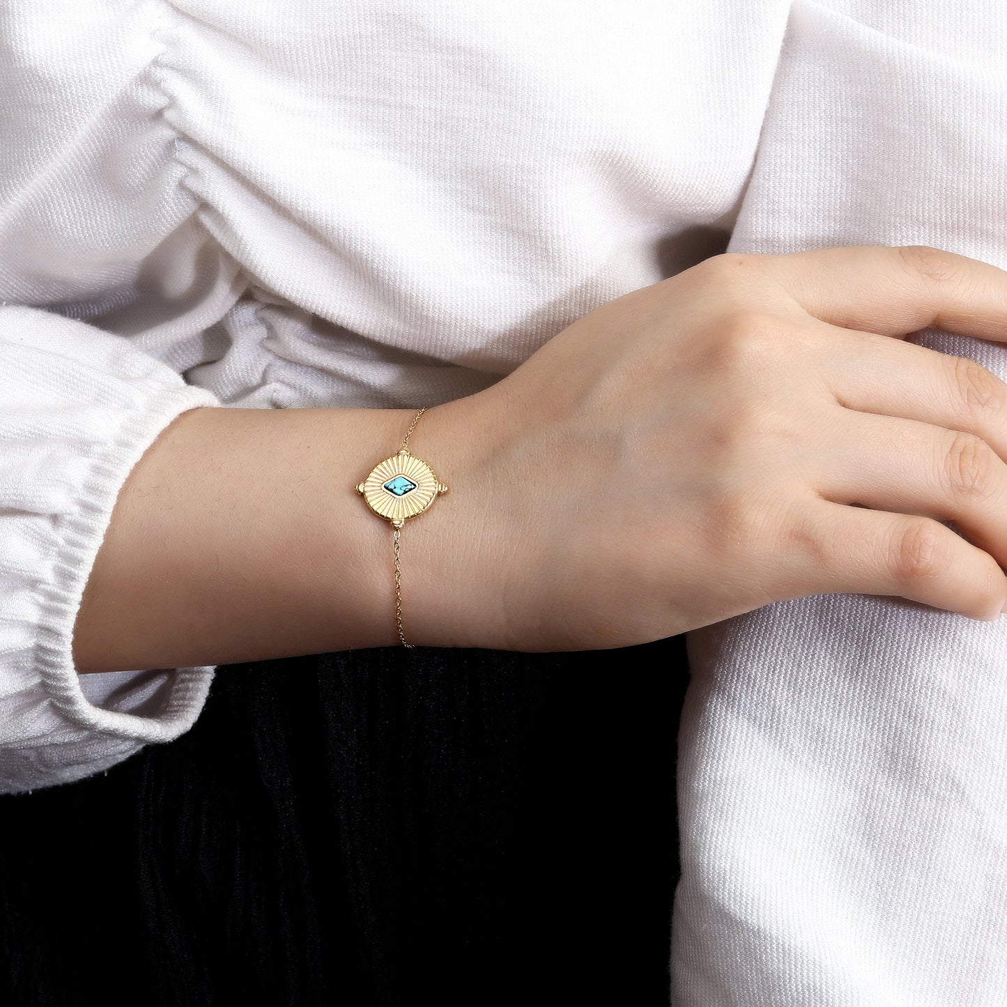 Rhombus-Cut Turquoise Link Bracelet