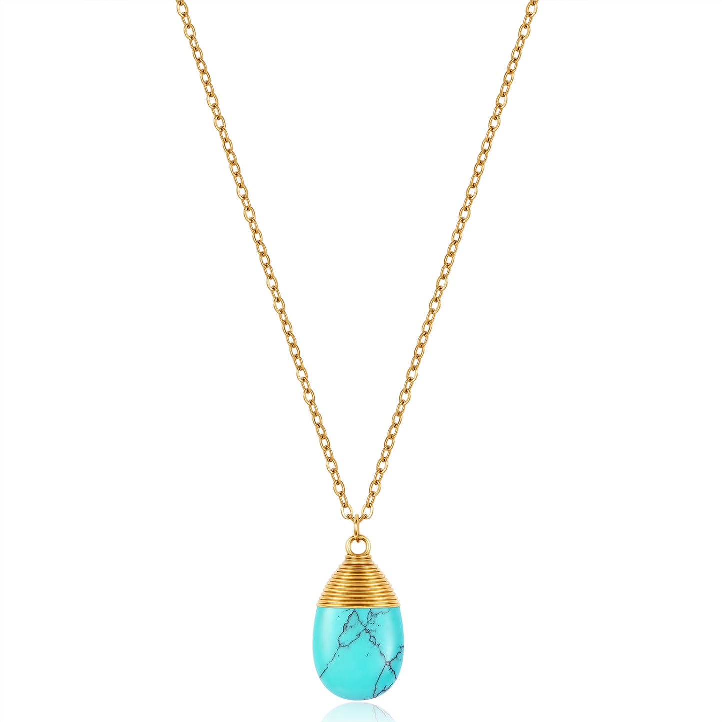 Wire Wrapped Gemstone Teardrop Pendant Gold Layering Necklace