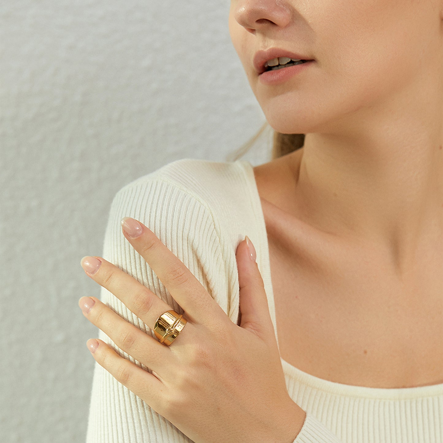 Modern Gold Plated Chunky Statement Wide Band Ring