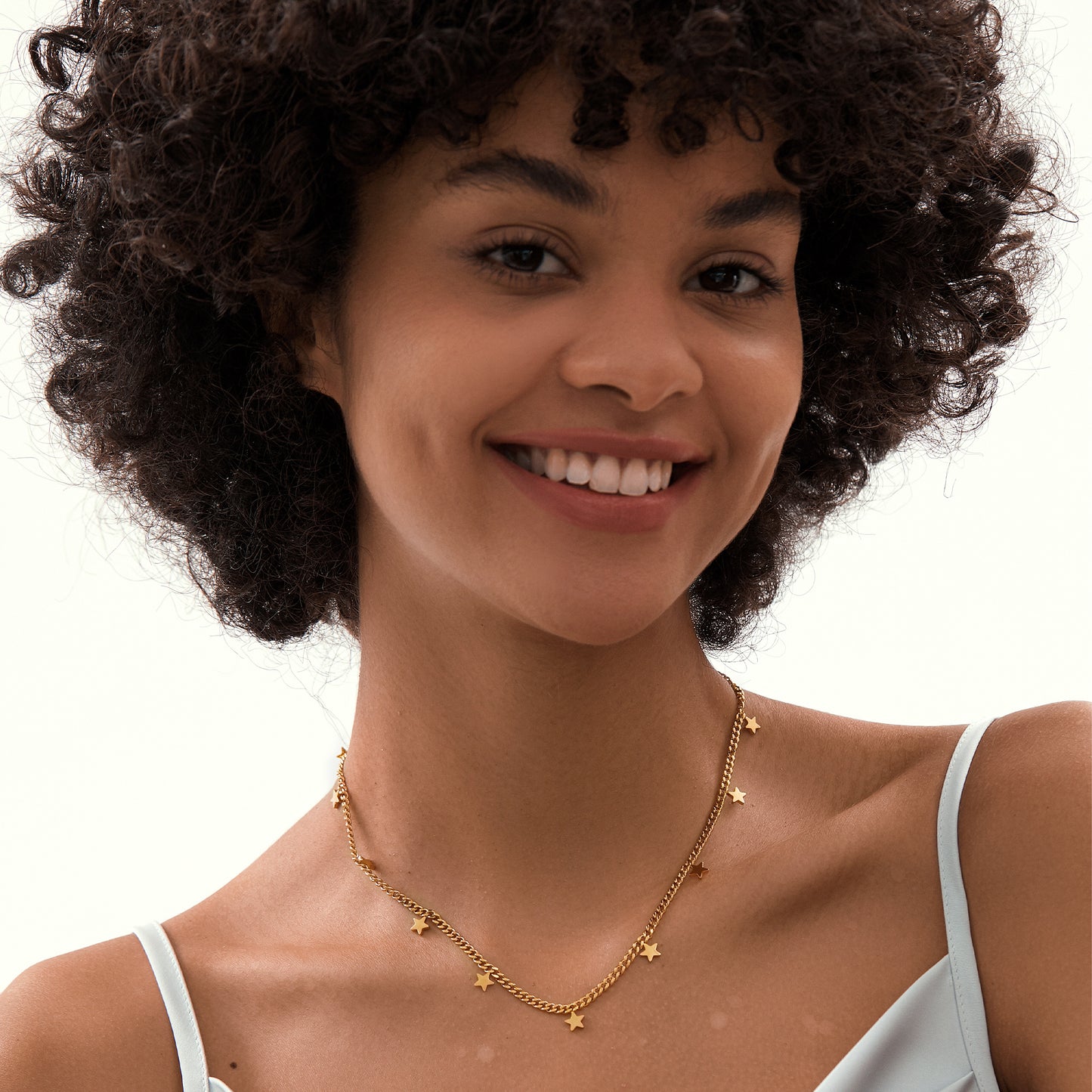 Celestial Gold Star Charm Layering Curb Chain Necklace