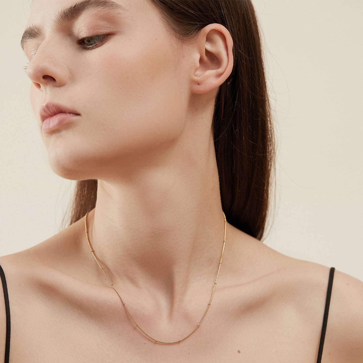 14K Gold Beaded Satellite Chain Layering Necklace