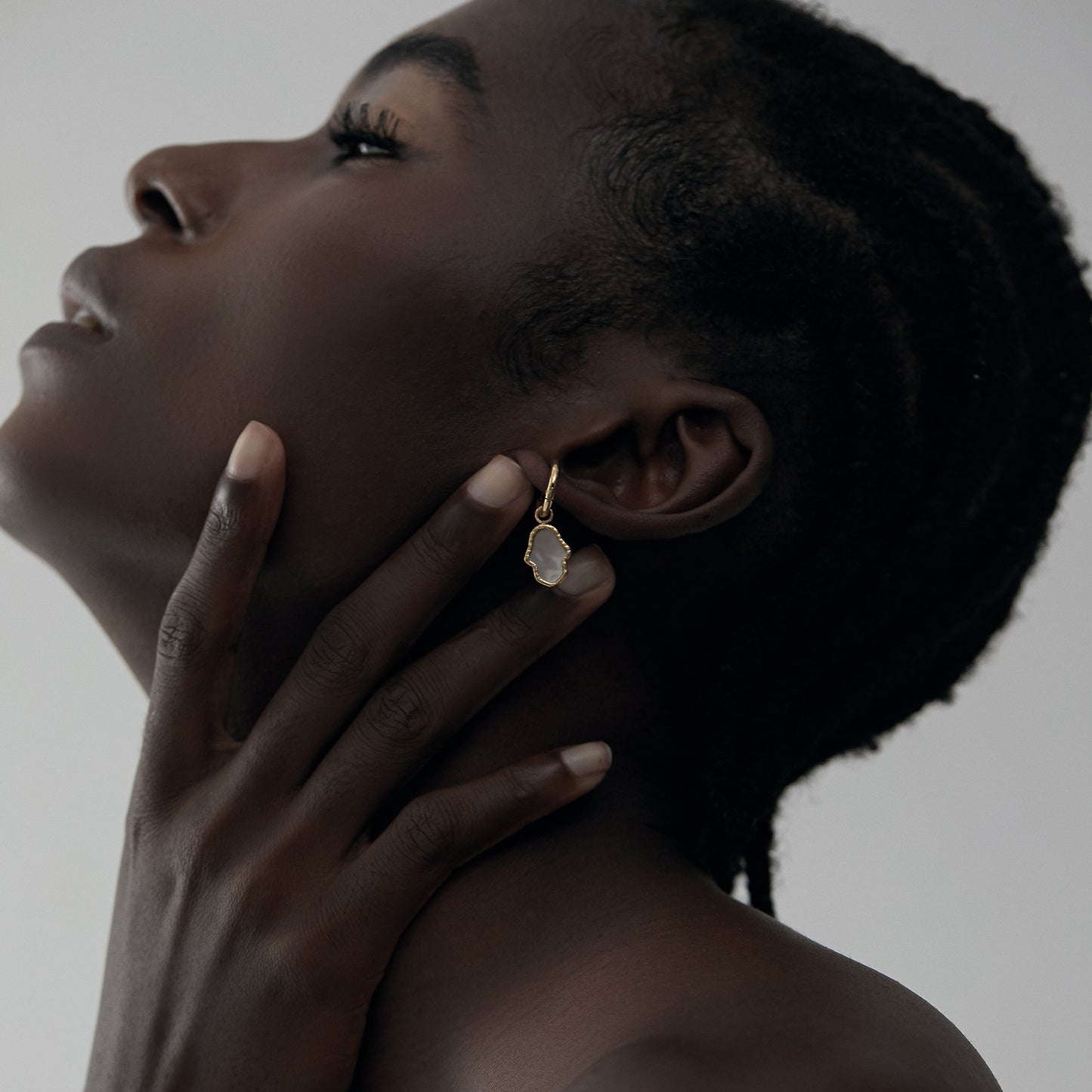 Gold Mother of Pearl Hamsa Drop Huggie Earrings