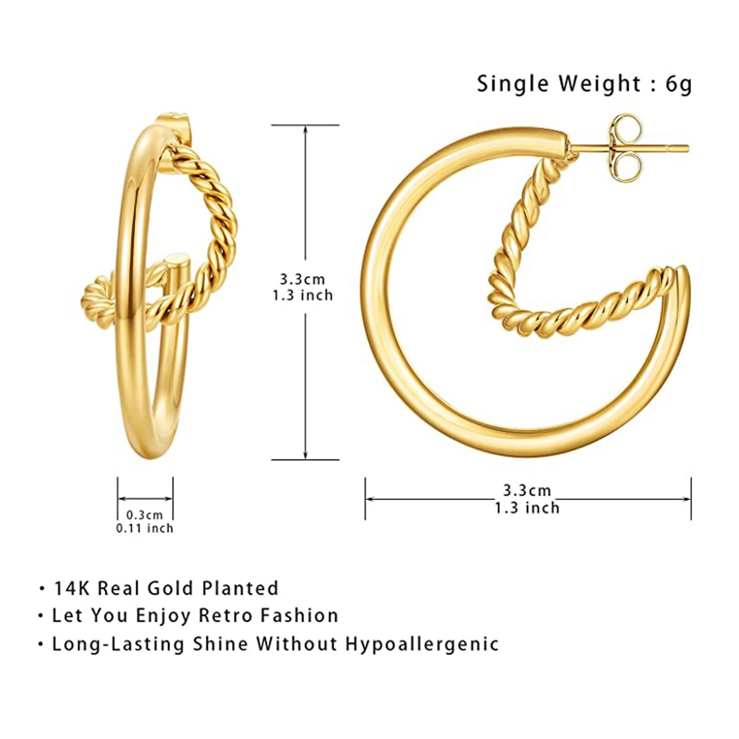 Chunky Gold Twisted Croissant Open Hoop Earrings