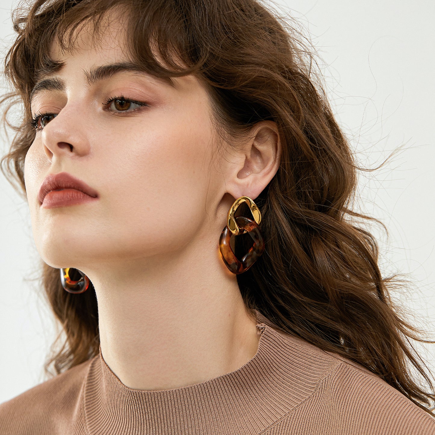 14K Gold Plated Leopard Resin Link Drop Earrings