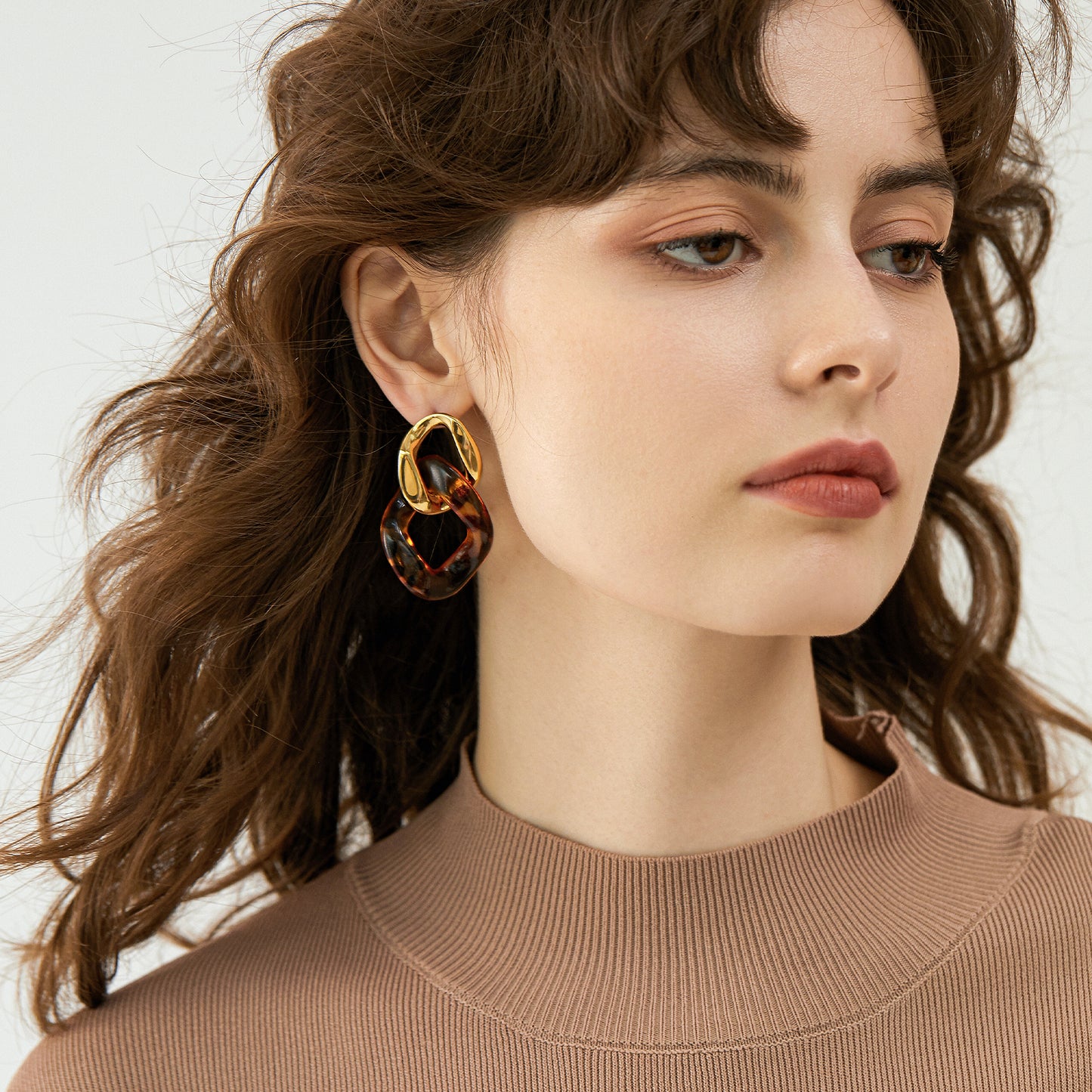 14K Gold Plated Leopard Resin Link Drop Earrings
