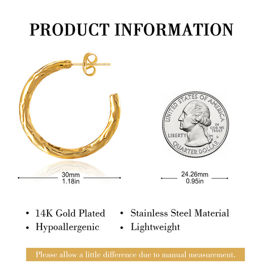 Textured Hammered Gold Open Hoop Earrings