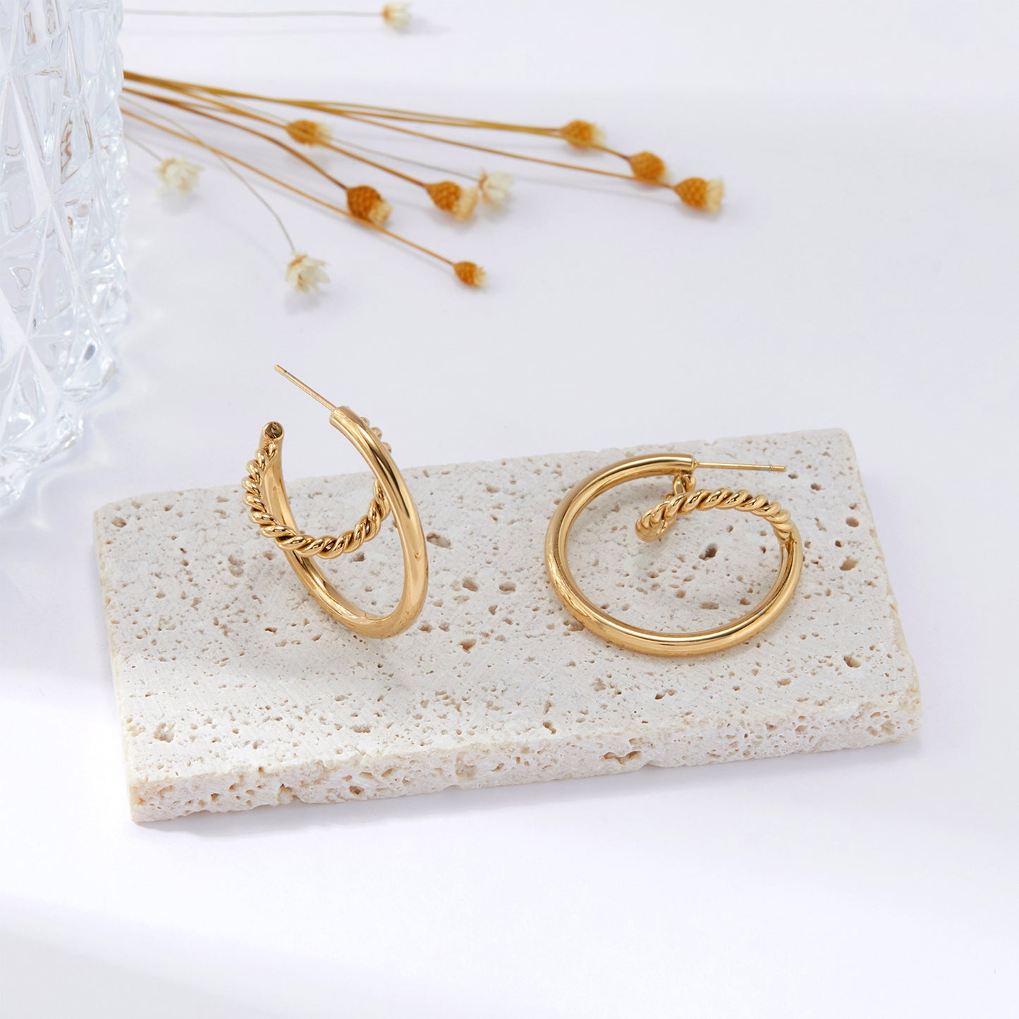 Chunky Gold Twisted Croissant Open Hoop Earrings