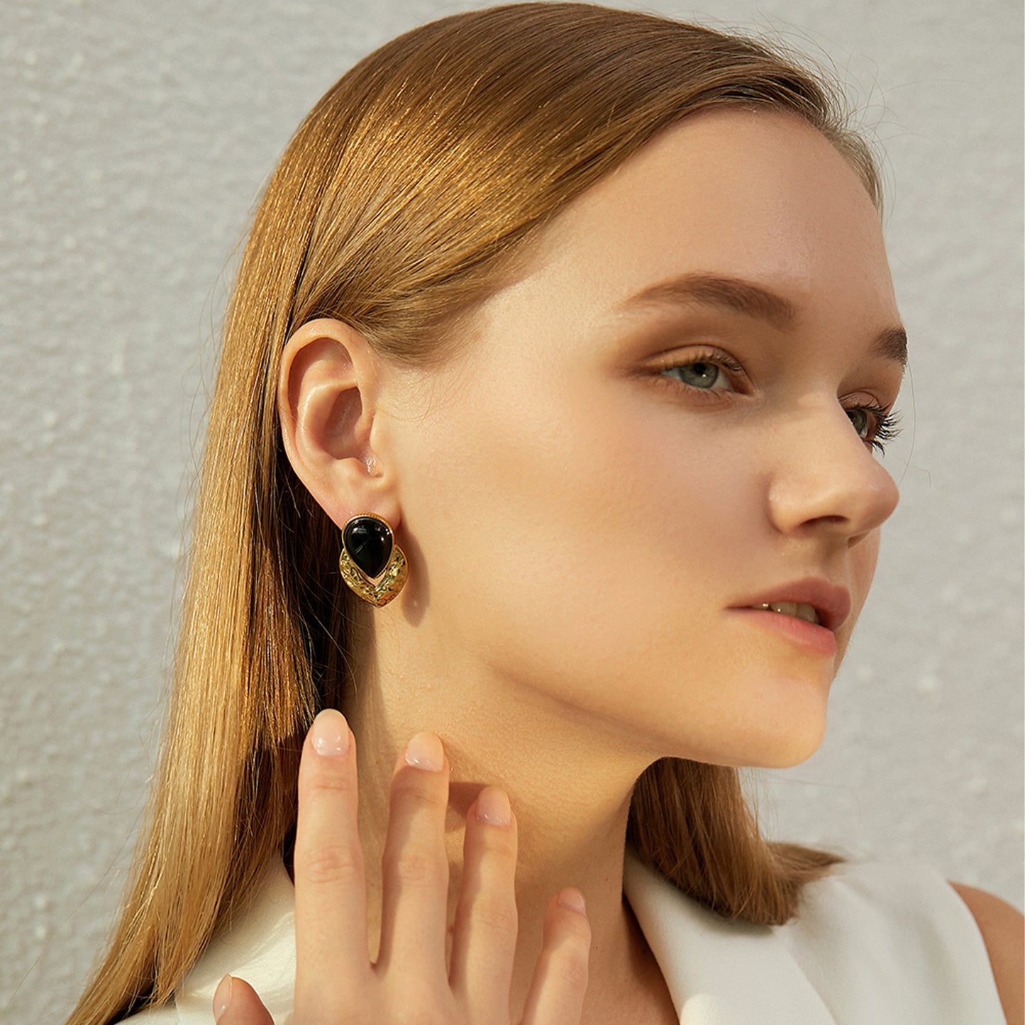 Textured Gold Black Teardrop Chunky Statement Earrings