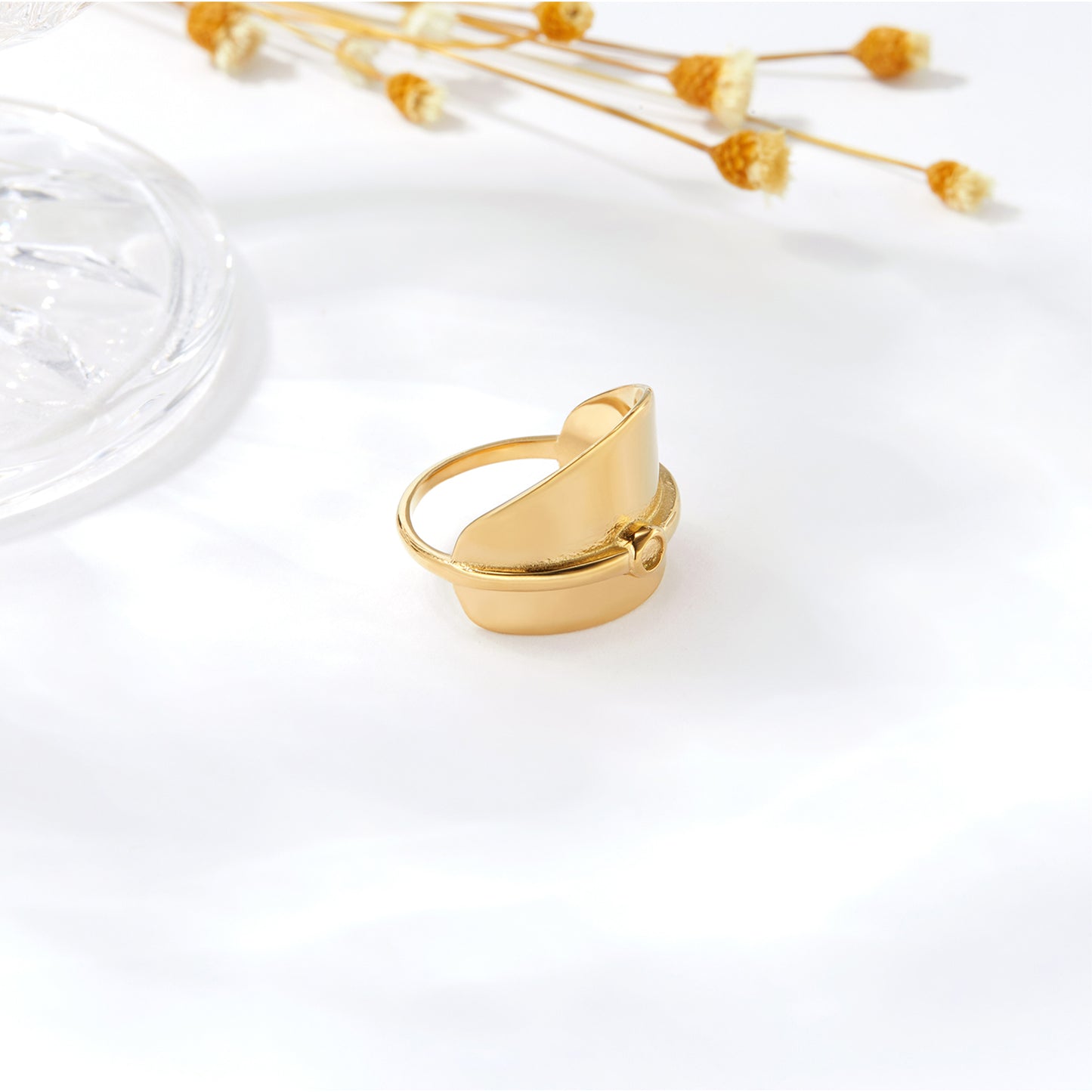 Modern Gold Plated Chunky Statement Wide Band Ring