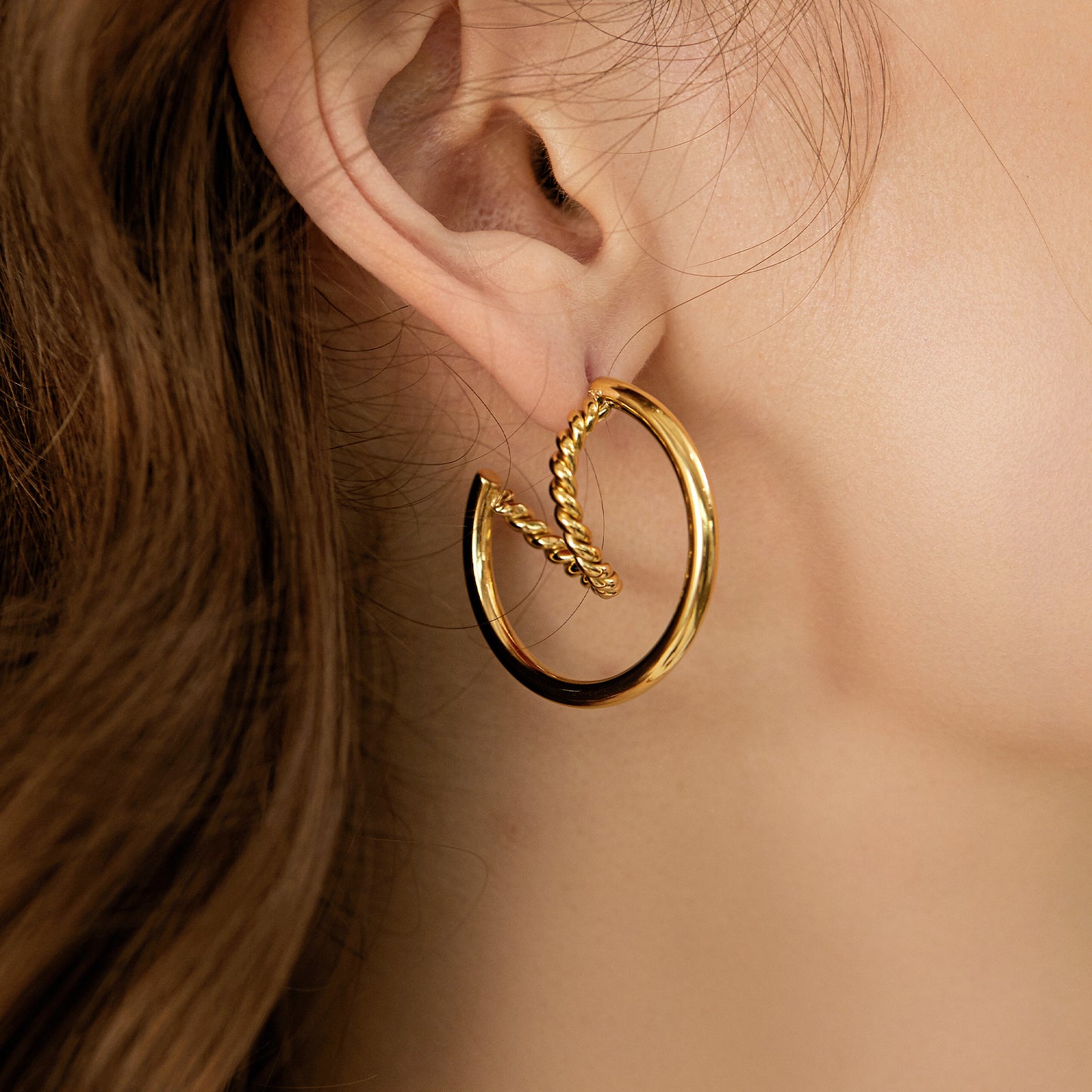 Chunky Gold Twisted Croissant Open Hoop Earrings