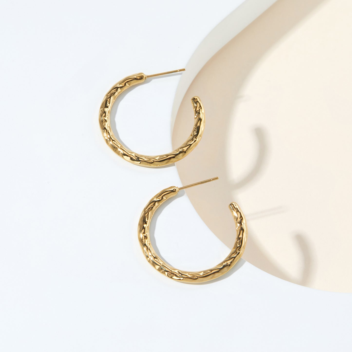 Textured Hammered Gold Open Hoop Earrings