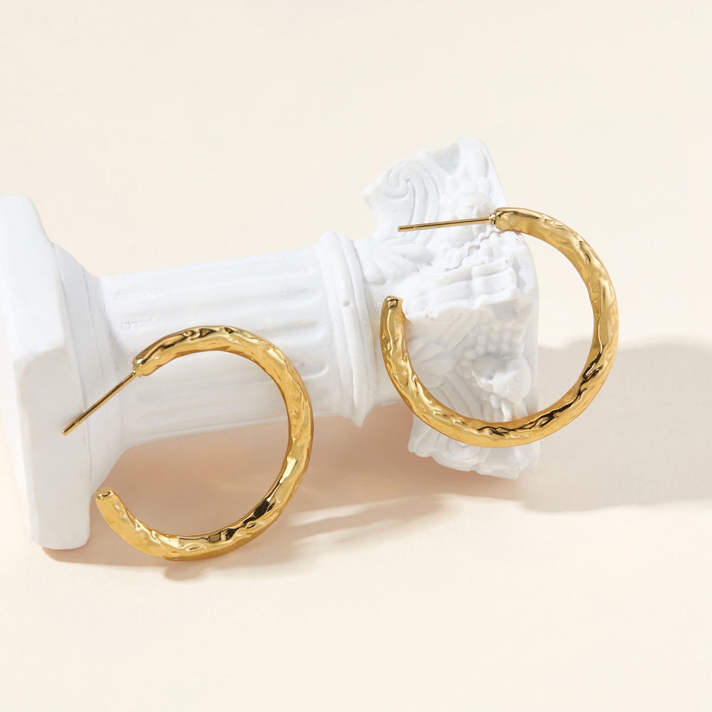 Textured Hammered Gold Open Hoop Earrings