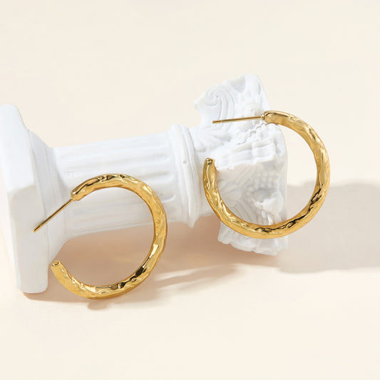 Textured Hammered Gold Open Hoop Earrings