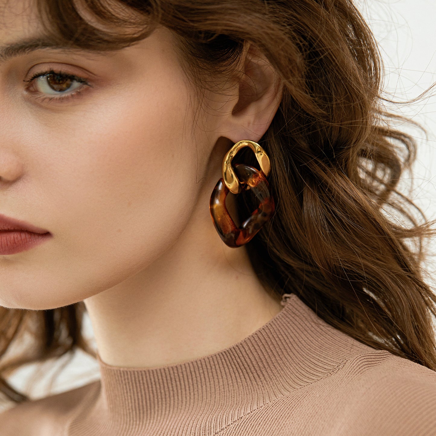 14K Gold Plated Leopard Resin Link Drop Earrings