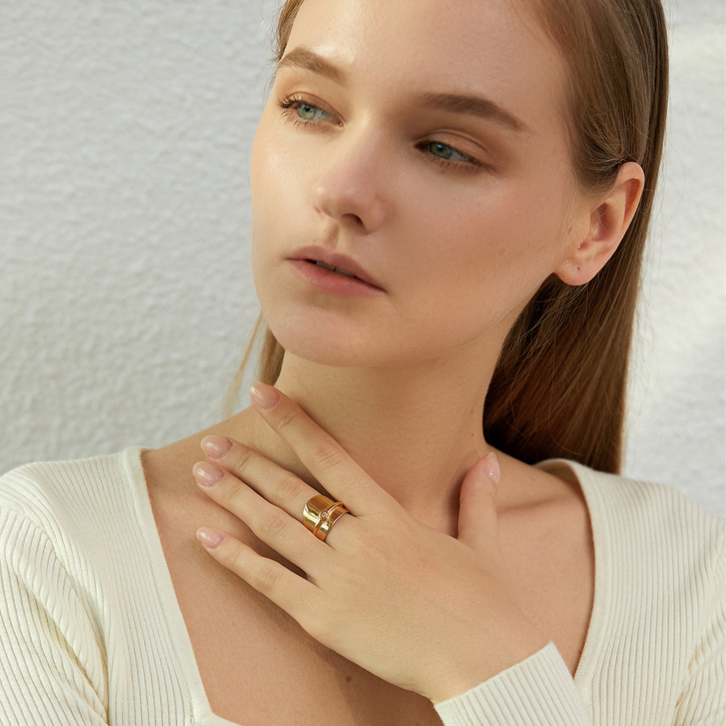 Modern Gold Plated Chunky Statement Wide Band Ring