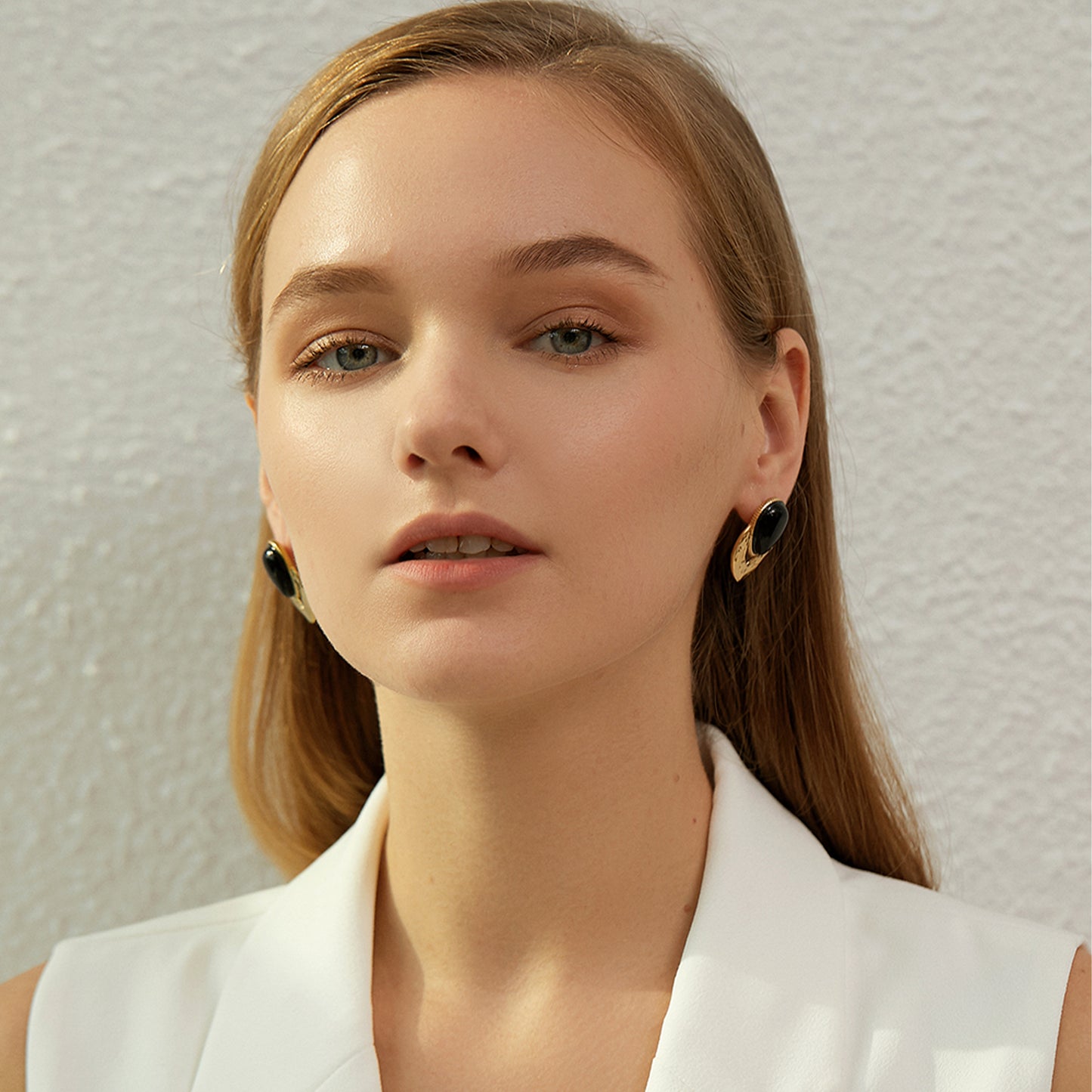 Textured Gold Black Teardrop Chunky Statement Earrings