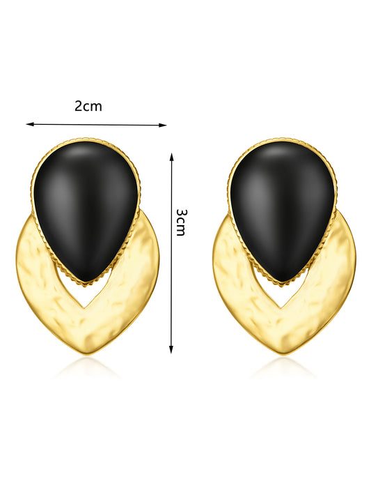 Textured Gold Black Teardrop Chunky Statement Earrings