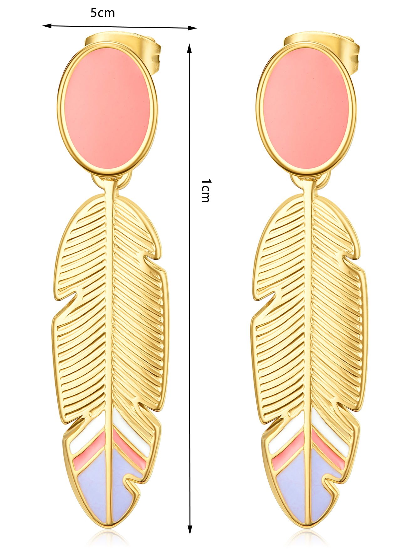 Boho Gold Pastel Enamel Feather Drop Earrings